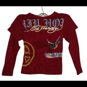 Ed Hardy Kids Shirt Long Sleeve Size 2 Unisex HIPHOP SPARROW Vtg NWT